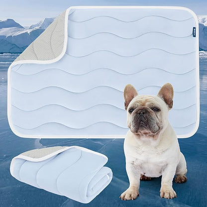 Bedsure Cooling Mat Medium Size Dog - Q-Max>0.4 Thin Breathable Cooling Crate Pad Indoor for Pet with Chill Cool Fiber and Non-Slip Bottom，Portable Washable Kennel Mat in Outdoor Summer, 29x21, Blue