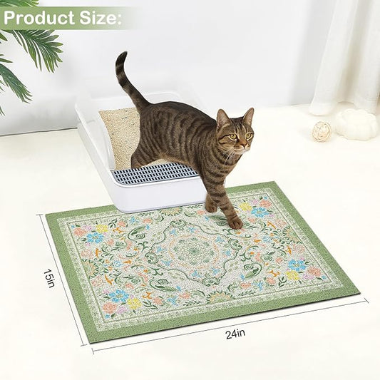 Glittme Cat Litter Mat with Non-Slip Bottom Litter Box Mat 24"X15" Litter Trapping Mat Easy to Clean Washable Cat Food Mat for Kitty,S