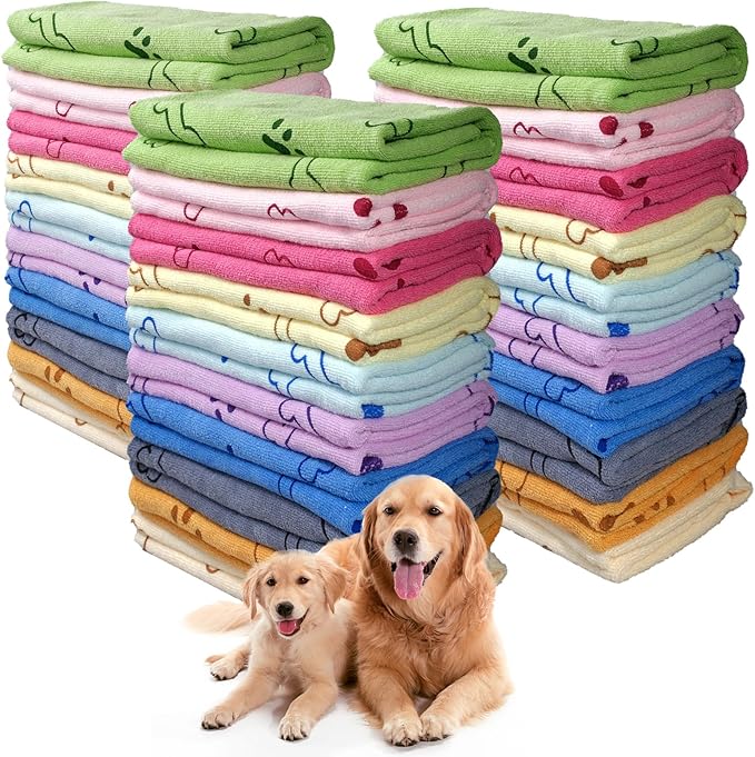 Dog Towels for Drying Dogs Bulk 20 x 40 Inch Quick Drying Pet Bath Towels Colorful Pet Grooming Towel Absorbent Microfiber Towel for Small Medium Large Dog Puppy Cat (Multicolor, 30)