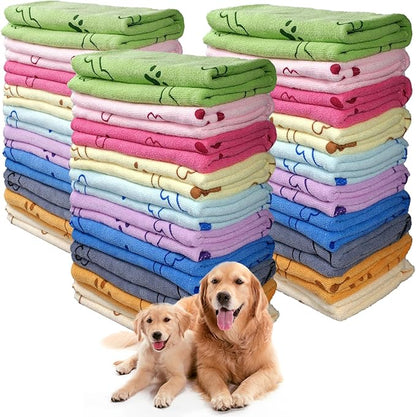Dog Towels for Drying Dogs Bulk 20 x 40 Inch Quick Drying Pet Bath Towels Colorful Pet Grooming Towel Absorbent Microfiber Towel for Small Medium Large Dog Puppy Cat (Multicolor, 30)