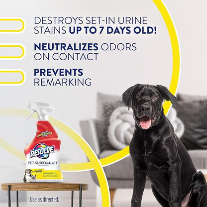 Resolve Pet Specialist Urine Destroyer Carpet Cleaner Spray – Urine Eliminator for Pet Stains & Odors Up to 7 Days Old, 22oz