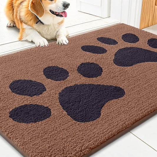 Smiry Dog Door Mat for Muddy Paws, Absorbs Moisture and Dirt, Low-Profile Entryway Mat with Non-Slip Backing, Entry Indoor Outdoor Doormat for Inside Floor (36x24 Inches, Camel and Black, Paw)