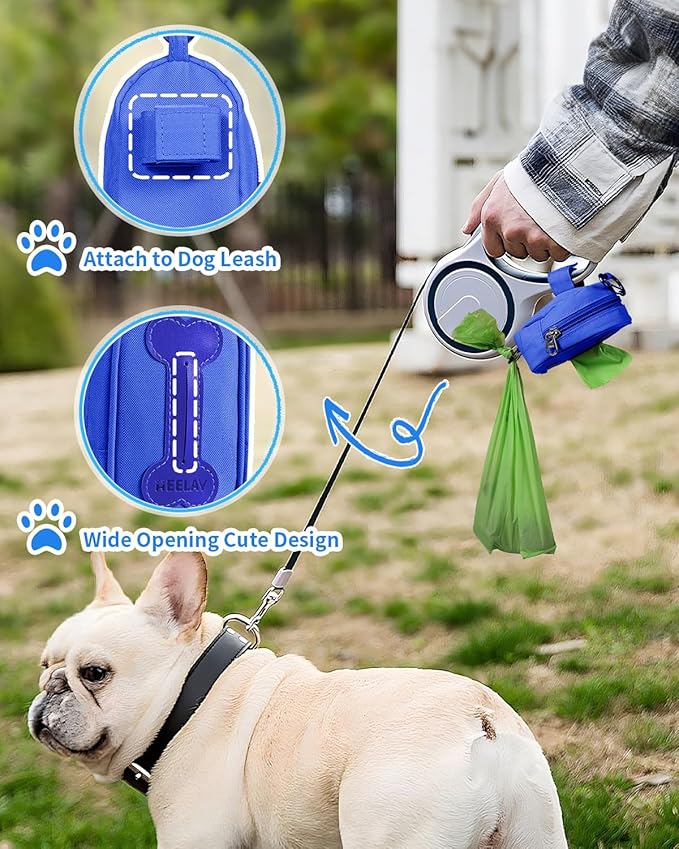 Dog Poop Bag Holder for Various Leashes,Hands Free Dogs Bag Holder with Hook loop/Carabiner Clip,Dogs Poop Bags Rolls Holder-Large Capacity,Dog Walking,Blue