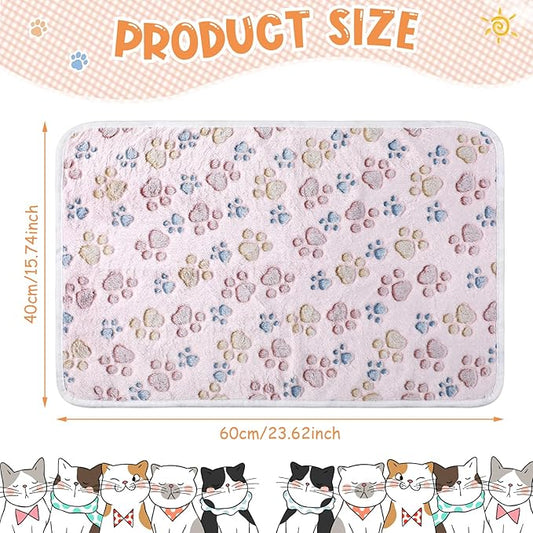 Tatuo 4 Pcs Dog Blanket for Pet Cat Blankets Indoor Puppy Teething Stuff Toys Paw Print Fleece Soft Blanket Sleep Mat for Guinea Pig Cage(Beige,Small(24 x 16 Inch),Square)