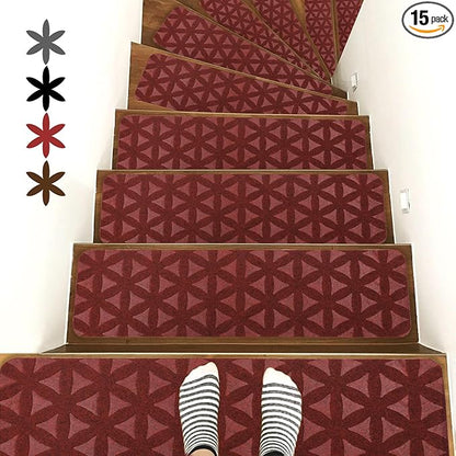 RIOLAND Non-Slip Carpet Stair Treads for Wooden Steps Indoor, 8" X 30", 15 Pack Peel and Stick Stair Treads Runners for Kids Elders and Pets, Red