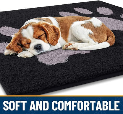 Smiry Dog Door Mat for Muddy Paws, Absorbs Moisture and Dirt, Low-Profile Entryway Mat with Non-Slip Backing, Entry Indoor Outdoor Doormat for Inside Floor (70x24 Inches, Black and Grey, Paw)