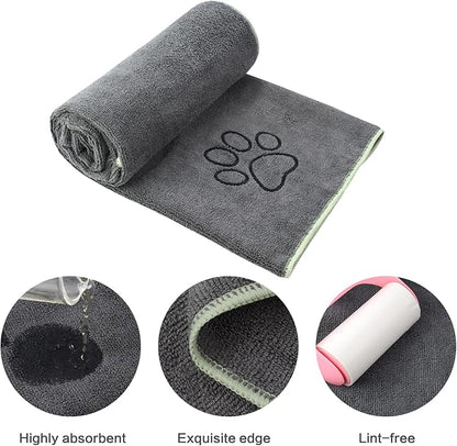 KinHwa Dog Towel Super Absorbent Microfiber Dog Drying Towel Soft Pet Bath Towel for All Dogs and Cats with Embroidered Paw Print 30inch x 50inch Gray