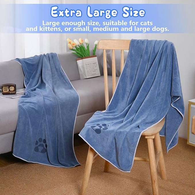 4 Pack Extra Large Dog Bath Towel for Drying Dogs 55×27" Super Absorbent Pet Towel, Microfiber Dog Grooming Towel for Small, Medium, Large Dogs and Cats, Dog Towel Set