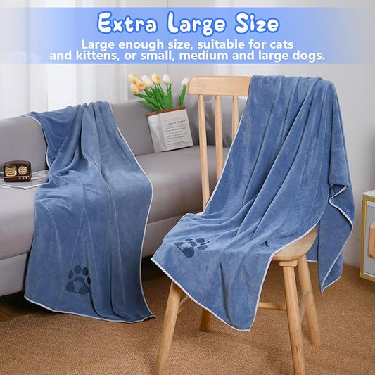 4 Pack Extra Large Dog Bath Towel for Drying Dogs 55×27" Super Absorbent Pet Towel, Microfiber Dog Grooming Towel for Small, Medium, Large Dogs and Cats, Dog Towel Set