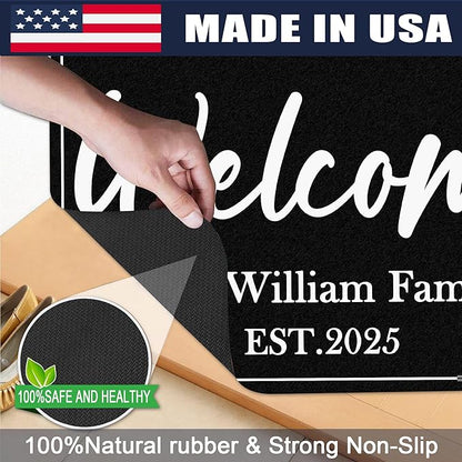Custom Doormat with Family Name Personalized Welcome Entryway Door Mat Front Door Mat for Outdoor Decor Entrance Mat Customised Rug Christmas Housewarming Gift with Anti-Slip Backing