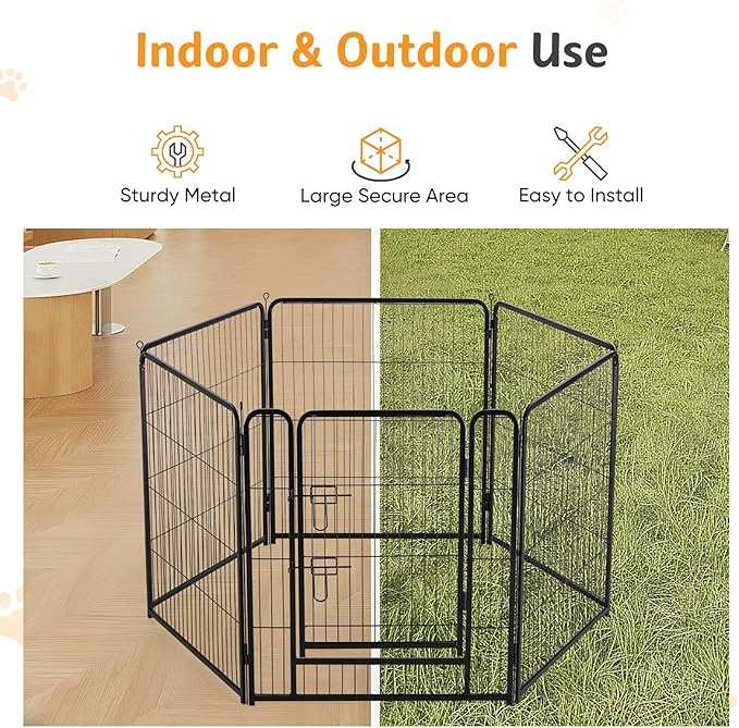 NEWBULIG Dog Playpen for Indoor 32 Inch 6 Panels - Portable Heavy Duty Metal Pet Exercise Pen with Door, Foldable Small Medium Dog Puppy Playpen Fence for Outdoor RV, Camping, Yard, Garden
