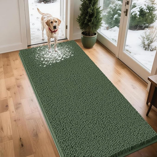 IM HOME Extra Large Dog Door Mats for Muddy Paws, 71" x 25" Christmas Chenille Absorbent Mud Mat for Dogs, Non Slip Heavy Dog Rugs for Muddy Paws, Soft Indoor Door Mat for Entryway, Mud Paw, Olive