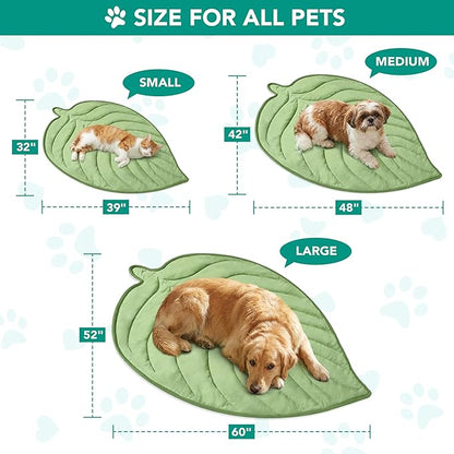 PetAmi Dog Cooling Mat, Leaf Shape, Reversible Cooling Nylon Blanket Soft Fleece Pet Pad for Dogs Cats, Summer All Season Use Q-Max>0.3, Small 32x39 in, Sage Green