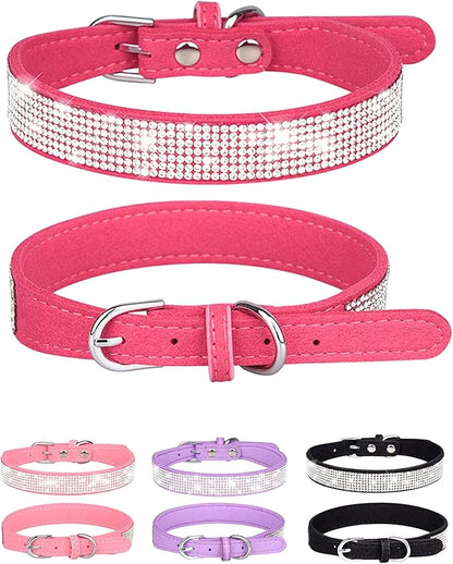 Bling Dog Collar for Small Medium Large Dogs, Rhinestone Dog Collars for Girl and boy Dog, Diamond Puppy Collars, Adjustable Leather Suede SOFE Cat Collar (L(15"-18.1"/38CM-46CM), Rose Red1)
