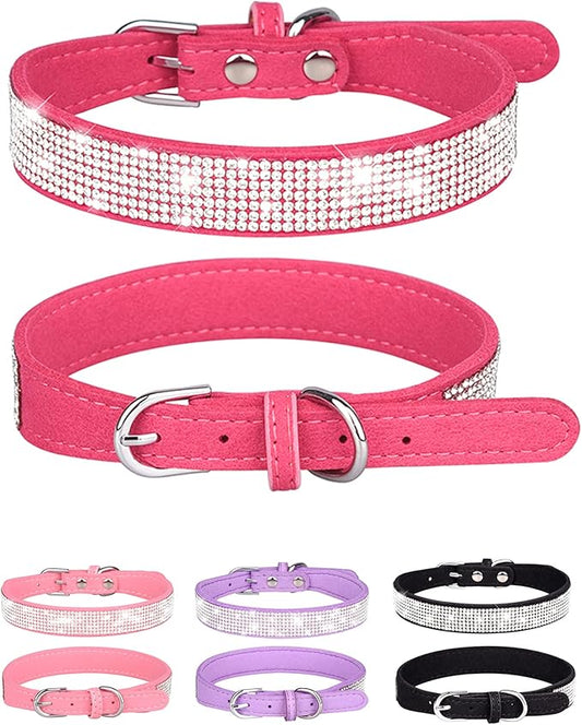Bling Dog Collar for Small Medium Large Dogs, Rhinestone Dog Collars for Girl and boy Dog, Diamond Puppy Collars, Adjustable Leather Suede SOFE Cat Collar (L(15"-18.1"/38CM-46CM), Rose Red1)