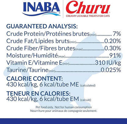 INABA Churu Cat Treats, Grain-Free, Lickable, Squeezable Creamy Purée Cat Treat/Topper with Vitamin E & Taurine, Each 0.5 Ounce (Pack of 50), 50 Tubes, Chicken & Seafood Variety