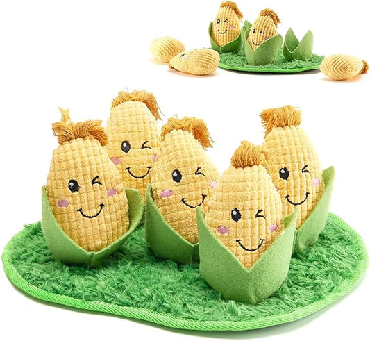 Squeaky Dog Toys for Snuffle Plush Stuffed Puppy Toy Treat Hide for Large, Medium, Small Dogs and Puppies Slow Feeder, Machine Washable, Toys for Dogs to Keep Them Busy, Corn Maze