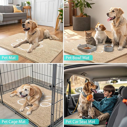 Smiry 2 Piece Dog Door Mat for Muddy Paws, Absorbent Dirt Trapper Non Slip Quick Dry Washable Chenille Mat for Mud Dogs, Entry Rug for Indoor and Outdoor (36x24 Inches, Beige)