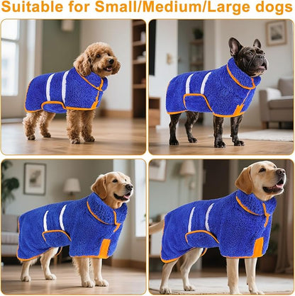 Bienbee Dog Bathrobe, Quick Drying Super Absorbent Dog Robes for After Bath, Warm Keeping Dogs Towel, Dogs Bath Supplies, Dark Blue S