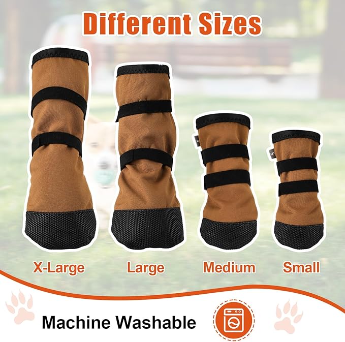 2 Pcs Dog Paw Wound Recovery Boots Non-Slip Dog Protector Boots for Injured Paw Breathable Soft Pet Shoes for Wound Care Outdoor Walking(M,Khaki)