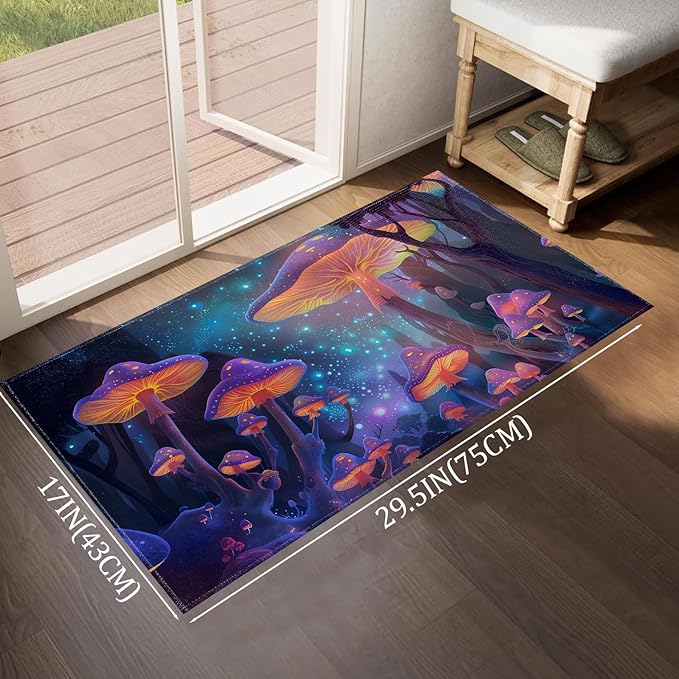 Mushroom Indoor Door Mat,Magic Plant Floor Doormat,17x29.5in,Non Woven Non Slip Rubber Backing Moon and Star Rug for Porch Insider,Bedroom,Kitchen,Doormats Gifts,Rv Camper Decor