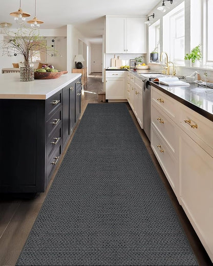 Color&Geometry Door Mat 2'4"x12' Runner Rug with Rubber Backing, Non Slip Washable Hallway Kitchen, Carpet Runners for Hallway Living Room Bedroom, Grey (Rolled-up NO Creases)