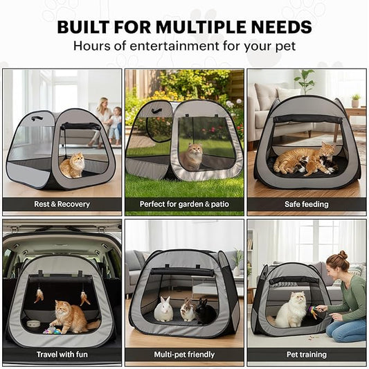 LAFYETTE. - US Based, Portable Cat Playpen, Trapezoidal Stable Design, Foldable Pet Tent for Indoor Outdoor Use, Cat Dog Play Enclosure, Kitten Puppy Kennel Crate, Pet House, Easy Setup, 33" x 26.5"