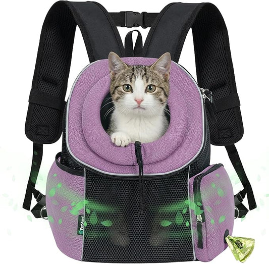 PetAmi Adjustable Cat & Dog Front Chest Carrier Backpack, Ventilated for Hiking & Camping, Max 10 lbs, Purple