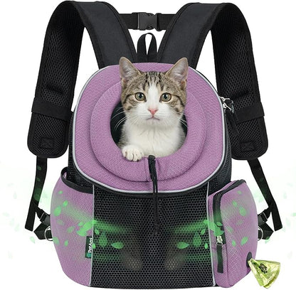 PetAmi Adjustable Cat & Dog Front Chest Carrier Backpack, Ventilated for Hiking & Camping, Max 14 lbs, Purple