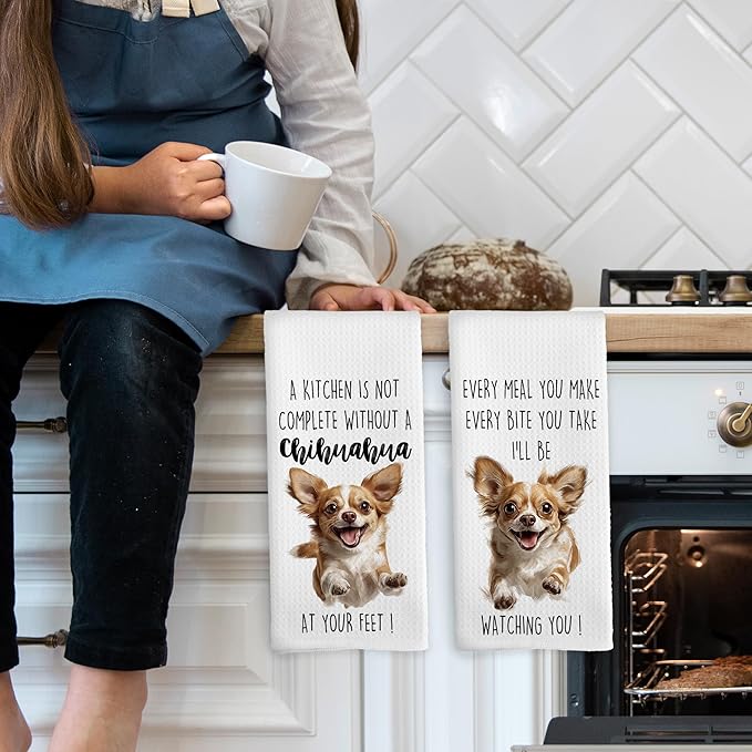 Chihuahua Dog Kitchen Towels Set of 2, Funny Dog Kitchen Decor, Dogs Gifts for Women Men Hand Towel, Pet Owner Gift Decorative Tea Towels Dish Towel 16x24 Inch