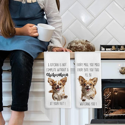 Chihuahua Dog Kitchen Towels Set of 2, Funny Dog Kitchen Decor, Dogs Gifts for Women Men Hand Towel, Pet Owner Gift Decorative Tea Towels Dish Towel 16x24 Inch