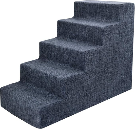 Best Pet Supplies Dog Stairs & Steps - Foam Steps for Small Dogs & Cats, Non-Slip Indoor Balanced Pet Step Support, Dog Ramp, No Assembly, Dark Gray Linen, 5-Step (22.5-inch Height)