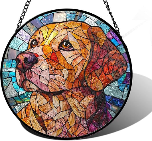 Stained Glass Window Hanging, Cute Dog Abstract Sun Catchers Colorful Glass Panel Texture Suncatcher Decor for Birthday for Women, Men, Wife, Aunt, and Mom 7.8 in