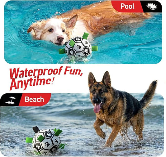 QDAN Dog Toys Extra Large Soccer Ball with Straps, Tug Toy, Water Toy, Durable Dogs Balls World Cup for Large（9 Inch）