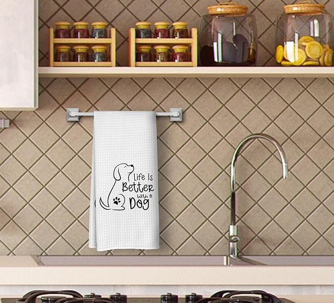 Life Kitchen Dish Towels 16x24 Inches, Funny Dog Decorative Absorbent Hand Tea Bathroom Towels, Dog Lovers Gifts