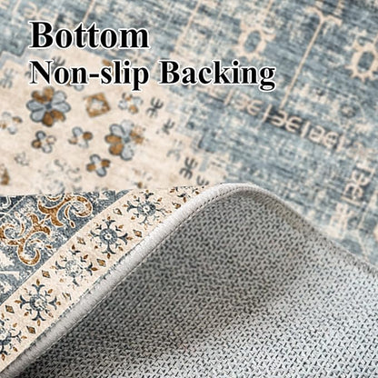 Hallway Washable Runner Rug 2'6x10 - Kitchen Runner Rugs Indoor Non Slip Rugs for Living Room Bedroom Vintage Distressed Mat Stain Resistant Floor Decoration Carpet for Bathroom (2'6''x10', Aqua Blue)