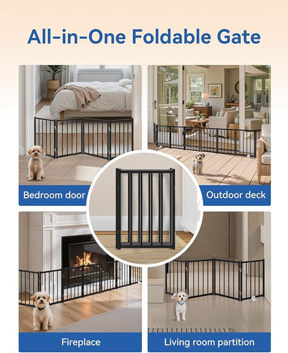 BFNN Free Standing Dog Gate, 16.5" Short Pet Gate for Stairs and Doorways, Up to 48" Wide Foldable Puppy Fence, Indoor & Outdoor Use, No Drilling and No Assembly, for Small & Toy Dogs, Black