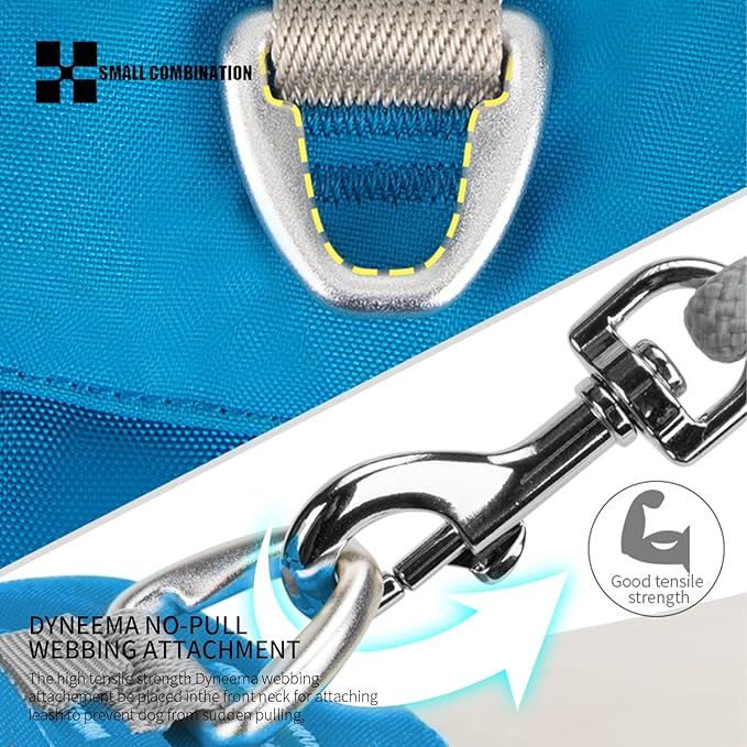 Lightweight Dog Harness, Large to Very Large Breeds, Adjustable Fit.Pet Harness with Pocket, Dog Training Harness for Outdoor Walking Running, Hiking (Blue, M)