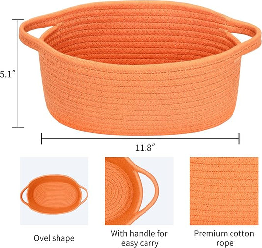ABenkle Small Basket with Handles - Decorative Durable Rope Woven Storage Bin Shelf Storage Organizer Cube, Easter Baby Gift Basket, 12"x8"x5"