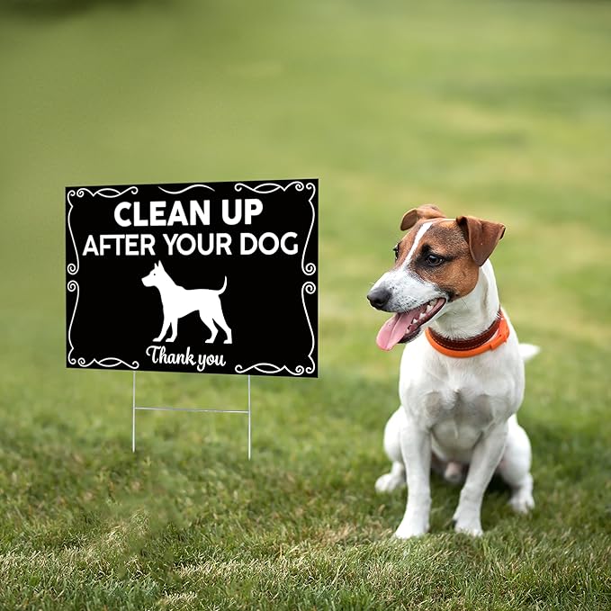 2 PC Clean Up After Your Dog Signs - 8x12 Double Sided Coroplast Please Pick Up After Your Dog Sign