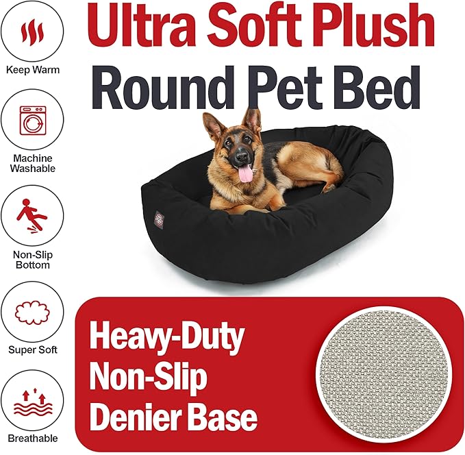 Majestic Pet Suede Shredded Memory Foam Mix Calming Dog Bed Washable - Cozy Soft Round Dog Bed with Spine for Head Support - Fluffy Donut Dog Bed, 52 Inch, Black