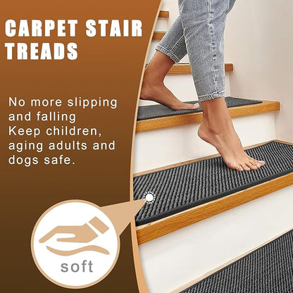 Stair Treads for Wooden Steps Indoor,8" X 30" (15 in Pack) Carpet Stair Treads for Wood Stairs, Machine Washable Stair Runners for Kids Elders and Pets,Black & Snow Spots