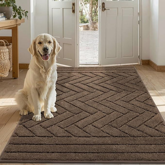 Tindbea Large Dog Mat for Muddy Paws,Absorbs Moisture Dirt Non-Slip Washable Long Mud Mat for Dogs,Soft Rubber Backing Front Inside Pet Rug for Entryway, Mud Dog Paws, Patio(32"x47",Latte)