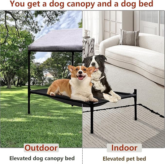 Elevated Dog Bed with Canopy, Outdoor Dog Bed with Removable Shade Tent for Small Medium Dogs, Breathable, Easy to Clean(36" x 25")
