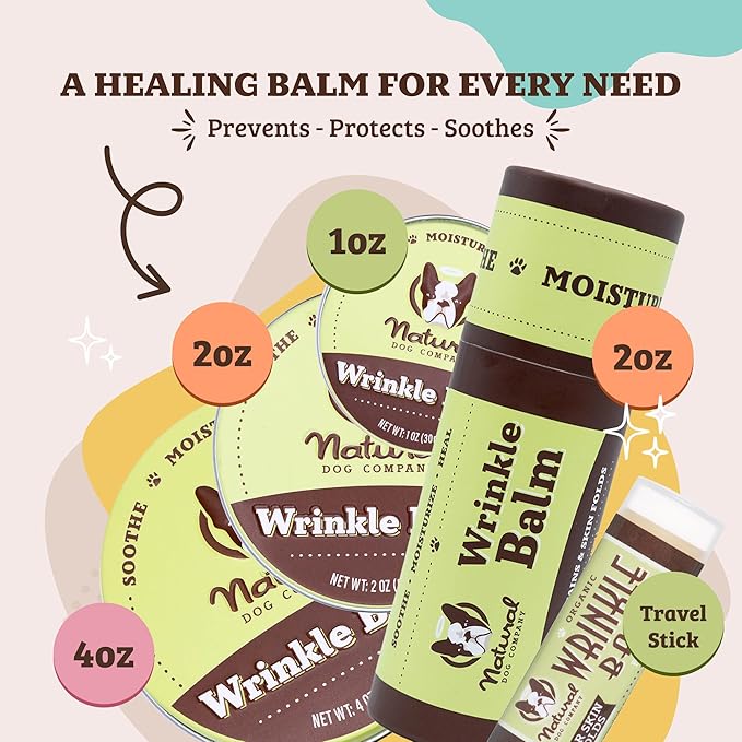 Natural Dog Company Wrinkle Balm for Dogs – Dog Wrinkle Balm for Skin Folds, Facial Creases & Wrinkles, Lick-Safe Wrinkle Cream for Bulldogs, Pugs & Bully Breeds, Daily Skin Care, 0.15 oz Stick