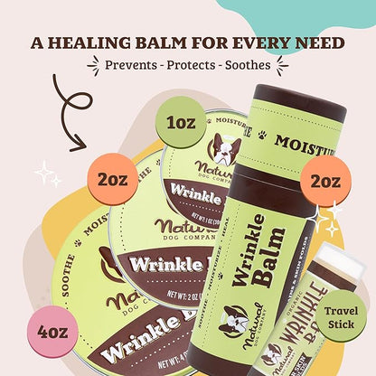 Natural Dog Company Wrinkle Balm for Dogs – Dog Wrinkle Balm for Skin Folds, Facial Creases & Wrinkles, Lick-Safe Wrinkle Cream for Bulldogs, Pugs & Bully Breeds, Daily Skin Care, 0.15 oz Stick