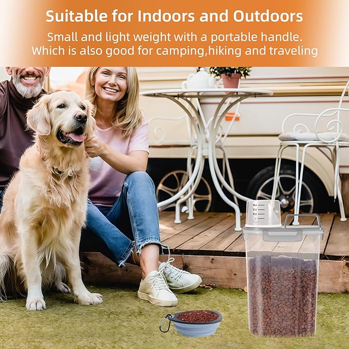 Airtight Small Cat Dog Pet Food Storage Containers BPA Free, with Large Pour Spout/1 Measuring Cup/ 4 Safety Locks and Double-layer Silicone Strip (Clear Grey x 2, 3L-2pack)