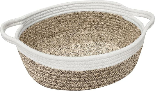 Woven Cotton Rope Gift Basket, Small Baskets for Gifts Empty, Cute Baby Nursery Basket, Pet Toy Storage Bin for Dog Cat, Decorative Wicker Home Organizer with Handles, 12"x 8"x 5", Brown