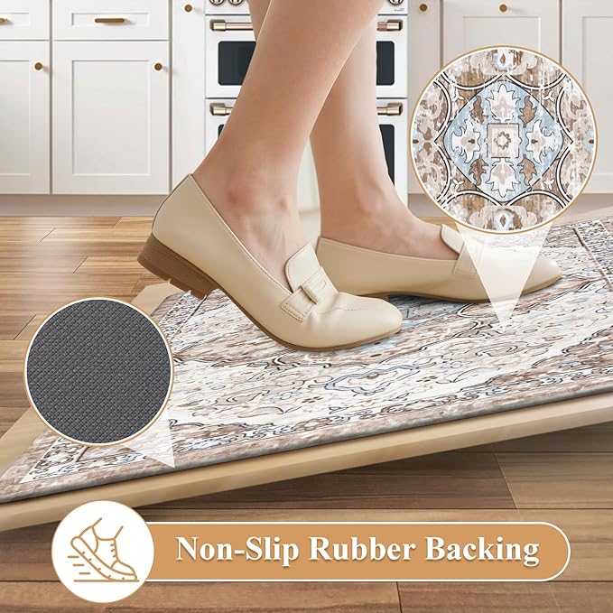 Ileading Anti Fatigue Kitchen Rugs Sets of 2 Cushioned Kitchen Mats for Floor Waterproof Kitchen Mat Set Non Slip Comfort Standing Mat for Kitchen, Office, Sink, Laundry