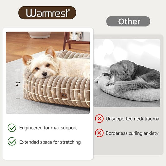 Washable Dog Bed for Small Medium Dogs - Rectangle Orthopedic Corduroy Fleece Pet Bed with Removable Cover and Nonskid Bottom, Calming Puppy Bed Soft Pet Sofa, Camel(20x19x6inchs)